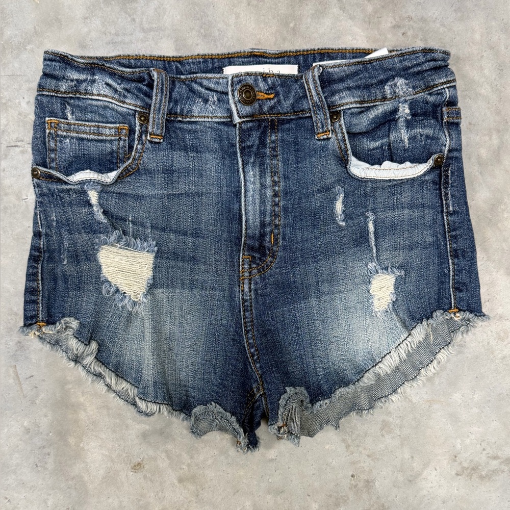 Eunina Lulu High Rise Cut Off Shortie Jean Shorts Distressed Size S